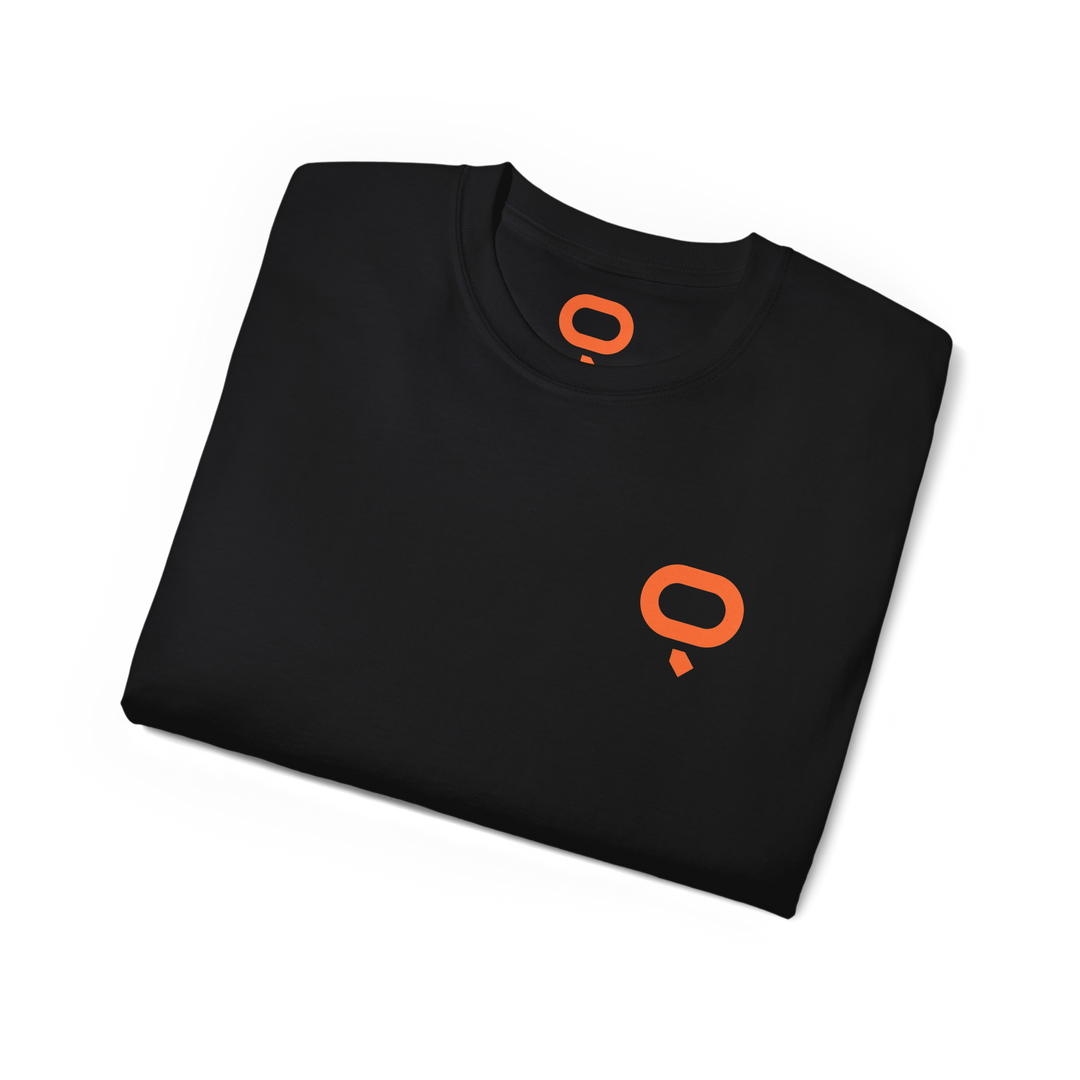 Quroc Engineered for Adventure Unisex T-Shirt with an Orange Print