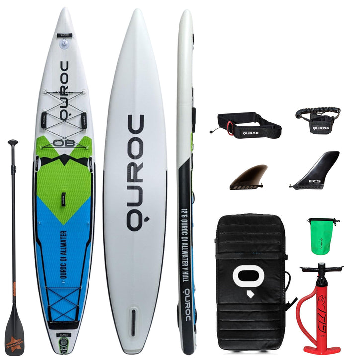 Quroc Qi AllWater 12'6 V Hull Touring/Race Inflatable Paddle Board Package
