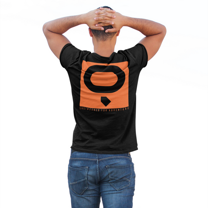 Quroc Engineered for Adventure Unisex T-Shirt with an Orange Print