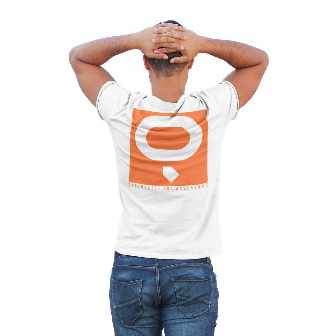 Quroc Engineered for Adventure Unisex T-Shirt with an Orange Print